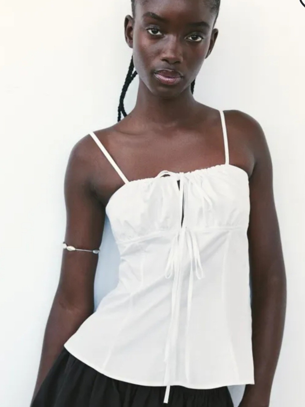 Zara 🤍 Gabardine Top with Ties – Size XXL (NWT) 🤍 - Picture 4 of 7